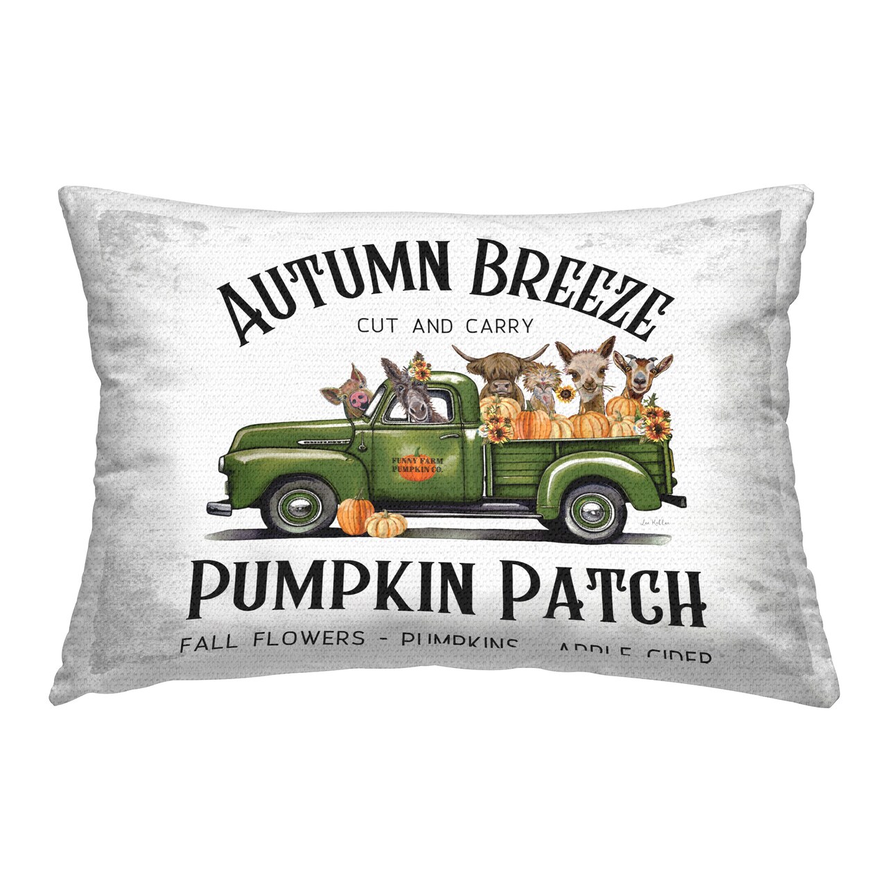 Pumpkin Patch Rustic Truck Design by Lee Keller Outdoor Printed Pillow